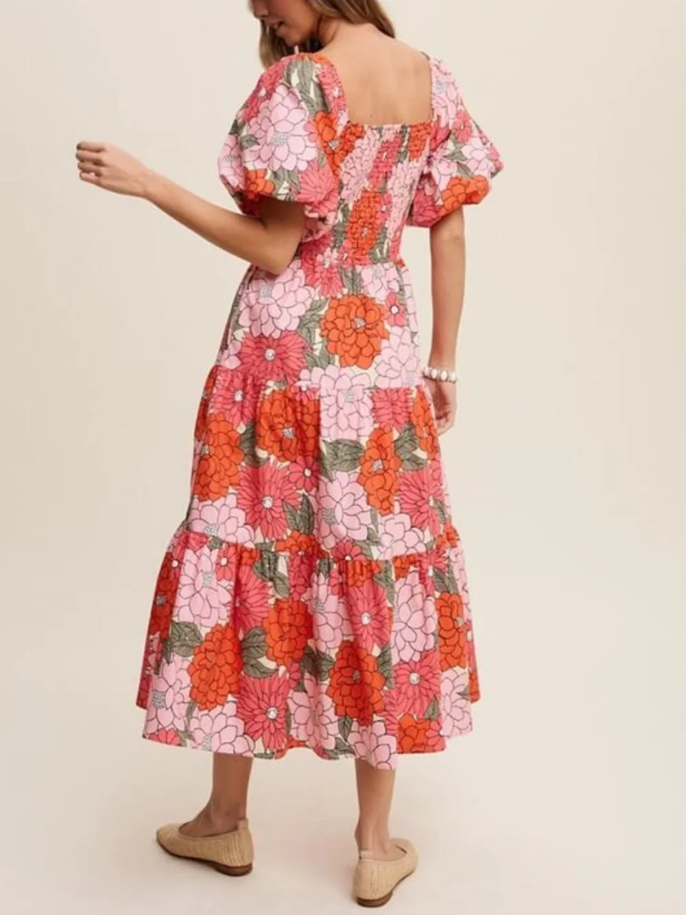 Listicle Boutique Pink Floral Puff Sleeve Square Neck Sundress Dress Medium NWT - Picture 3 of 10